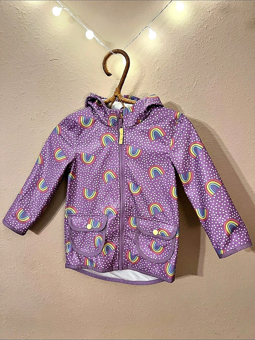Cat & Jack Purple Rainbow Polka Dot Hooded Raincoat Size 4T 🌈